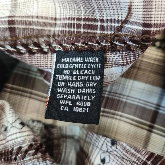 Panhandle Slim Brooks & Dunn Mens Medium Brown Blue Western Button Down Up Shirt - Picture 10 of 11